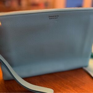 Tiffany & Co. Blue Leather Clutch with black leather inside